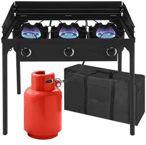 3-Burner Outdoor Portable Propane Burner Stove 225,000-BTU Gas Cooker with Windscreen & Carrying Bag, Heavy Duty Iron Cast Patio Burner with Detachable Stand Legs for Camp Cooking 3-Burner Outdoor Portable Propane Burner Stove 225,000-BTU Gas Cooker with Windscreen & Carrying Bag, Heavy Duty Iron Cast Patio Burner with Detachable Stand Legs for Camp Cooking