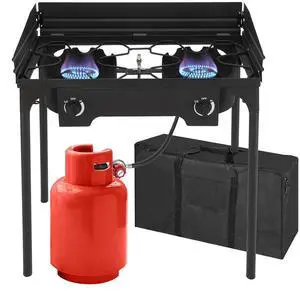 2-Burner Outdoor Portable Propane Burner Stove 150,000-BTU Gas Cooker with Windscreen & Carrying Bag, Heavy Duty Iron Cast Patio Burner with Detachable Stand Legs for Camp Cooking 2-Burner Outdoor Portable Propane Burner Stove 150,000-BTU Gas Cooker with Windscreen & Carrying Bag, Heavy Duty Iron Cast Patio Burner with Detachable Stand Legs for Camp Cooking