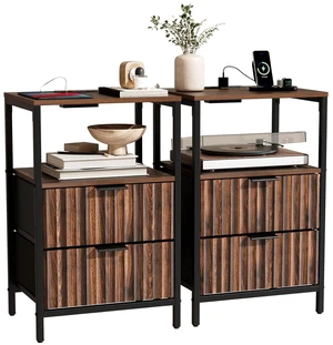 Fluted Nightstand Set of 2, Fabric Dresser with 2 Drawers and 1 Shelf, Bedside Table/End Table with Charging Station, Nightstand for Bedroom, Livingroom, College Dorm, Walunt Fluted Nightstand Set of 2, Fabric Dresser with 2 Drawers and 1 Shelf, Bedside Table/End Table with Charging Station, Nightstand for Bedroom, Livingroom, College Dorm, Walunt