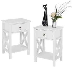 White Nightstand Set of 2, Night Stand Set of 2 with Drawer, Farmhouse Nightstand, End Table/Bed Side/White Side Table for Small Spaces, Kids Room, Bedroom White Nightstand Set of 2, Night Stand Set of 2 with Drawer, Farmhouse Nightstand, End Table/Bed Side/White Side Table for Small Spaces, Kids Room, Bedroom