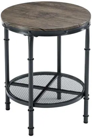 20" Side Table, Round End Tables Living Room, Industrial Small End Table with Metal Mesh, Rustic Farmhouse Side Tables for Bedroom, Office, Corner, Walnut 20" Side Table, Round End Tables Living Room, Industrial Small End Table with Metal Mesh, Rustic Farmhouse Side Tables for Bedroom, Office, Corner, Walnut