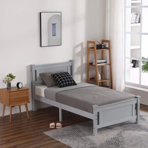 Twin Size Solid Wood Platform Bed Frame Kids Bed, Single Bed with Headboard, No Box Spring Needed Panel Bed, Wood Slat Support Mattress Foundation, Gray Twin Size Solid Wood Platform Bed Frame Kids Bed, Single Bed with Headboard, No Box Spring Needed Panel Bed, Wood Slat Support Mattress Foundation, Gray