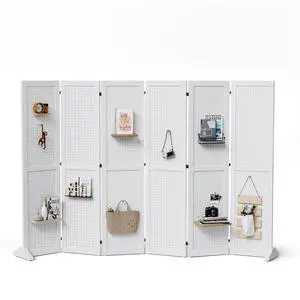 4/6 Panel Pegboard Freestanding, 5 FT Portable Display Board Organizer for Craft Show Jewelry, Wooden Folding Privacy Screen Room Divider (White, 6 Panel with Base) 4/6 Panel Pegboard Freestanding, 5 FT Portable Display Board Organizer for Craft Show Jewelry, Wooden Folding Privacy Screen Room Divider (White, 6 Panel with Base)