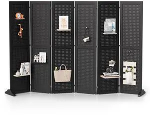 4/6 Panel Pegboard Freestanding, 5 FT Portable Display Board Organizer for Craft Show Jewelry, Wooden Folding Privacy Screen Room Divider (Black, 6 Panel with Base) 4/6 Panel Pegboard Freestanding, 5 FT Portable Display Board Organizer for Craft Show Jewelry, Wooden Folding Privacy Screen Room Divider (Black, 6 Panel with Base)