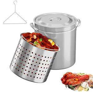 36QT Turkey Fryer Pot with Steamer Basket, Lid & Lifting Hook, Stainless Steel Seafood Boil-Pot for Lobster, Crab & Shrimp, Heavy-Duty Deep Stockpot for Outdoor Boiling, Cooking & Frying 36QT Turkey Fryer Pot with Steamer Basket, Lid & Lifting Hook, Stainless Steel Seafood Boil-Pot for Lobster, Crab & Shrimp, Heavy-Duty Deep Stockpot for Outdoor Boiling, Cooking & Frying