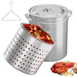 62QT Stainless Steel Stock Pot for Boiling Seafood, Crawfish lobster & Crab, Frying Turkey & Steaming Tamales, Large Boil Pot with Steamer Basket, Lid, Lifting Hook for Outdoor Cooking Backyard 62QT Stainless Steel Stock Pot for Boiling Seafood, Crawfish lobster & Crab, Frying Turkey & Steaming Tamales, Large Boil Pot with Steamer Basket, Lid, Lifting Hook for Outdoor Cooking Backyard