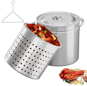 50QT Turkey Fryer Pot with Steamer Basket, Lid & Lifting Hook, Stainless Steel Seafood Boil-Pot for Lobster, Crab & Shrimp, Heavy-Duty Deep Stockpot for Outdoor Boiling, Cooking & Frying 50QT Turkey Fryer Pot with Steamer Basket, Lid & Lifting Hook, Stainless Steel Seafood Boil-Pot for Lobster, Crab & Shrimp, Heavy-Duty Deep Stockpot for Outdoor Boiling, Cooking & Frying