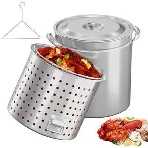 82QT Stainless Steel Stock Pot for Boiling Seafood, Crawfish lobster & Crab, Frying Turkey & Steaming Tamales, Large Boil Pot with Steamer Basket, Lid, Lifting Hook for Outdoor Cooking Party 82QT Stainless Steel Stock Pot for Boiling Seafood, Crawfish lobster & Crab, Frying Turkey & Steaming Tamales, Large Boil Pot with Steamer Basket, Lid, Lifting Hook for Outdoor Cooking Party