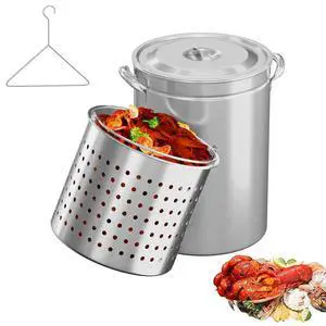 44QT Turkey Fryer Pot with Steamer Basket, Lid & Lifting Hook, Stainless Steel Seafood Boil-Pot for Lobster, Crab & Shrimp, Heavy-Duty Deep Stockpot for Outdoor Boiling, Cooking & Frying 44QT Turkey Fryer Pot with Steamer Basket, Lid & Lifting Hook, Stainless Steel Seafood Boil-Pot for Lobster, Crab & Shrimp, Heavy-Duty Deep Stockpot for Outdoor Boiling, Cooking & Frying