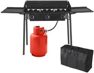 3 Burners Propane Gas Stove, 225,000 BTU Portable Outdoor Camp Cooker Stove with Regulator, Side Shelves, Foldable Windpanel, Adjustable Height & Carrying Bag for Backyard, Camping, Tailgating 3 Burners Propane Gas Stove, 225,000 BTU Portable Outdoor Camp Cooker Stove with Regulator, Side Shelves, Foldable Windpanel, Adjustable Height & Carrying Bag for Backyard, Camping, Tailgating