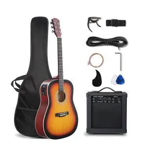 41in Full Size Acoustic Electric Guitar Beginner Kit with 15W Amp, 5-band EQ Cutway Design 6 Strings Electric Acoustic Guitar with Bag, Strap, Picks, Strings, Wrench (Sunset, 41in) 41in Full Size Acoustic Electric Guitar Beginner Kit with 15W Amp, 5-band EQ Cutway Design 6 Strings Electric Acoustic Guitar with Bag, Strap, Picks, Strings, Wrench (Sunset, 41in)