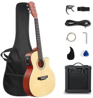36in Acoustic Electric Guitar Beginner Kit with 15W Amp, 5-band EQ Cutway Design 6 Strings Electric Acoustic Guitar with Bag, Strap, Picks, Strings, Wrench (Natural, 36in) 36in Acoustic Electric Guitar Beginner Kit with 15W Amp, 5-band EQ Cutway Design 6 Strings Electric Acoustic Guitar with Bag, Strap, Picks, Strings, Wrench (Natural, 36in)