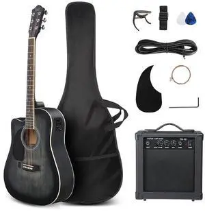41in Full Size 6 Strings Acoustic Electric Guitar Beginner Kit w/ 15W Amp, Cutaway Design Electric Acoustic Guitar with Bag, Strap, Picks, Strings, Basswood Guitarra (Left Hand-Black, 41in) 41in Full Size 6 Strings Acoustic Electric Guitar Beginner Kit w/ 15W Amp, Cutaway Design Electric Acoustic Guitar with Bag, Strap, Picks, Strings, Basswood Guitarra (Left Hand-Black, 41in)