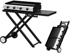 Foldable Flat Top Grill with 4 Burner, Powerful 40,000 BTU Propane Gas Grills with Ignition, Enamel Griddle, Side Shelf & Portable Cart with Wheels for Outdoor Camping Hibachi Grill Use Foldable Flat Top Grill with 4 Burner, Powerful 40,000 BTU Propane Gas Grills with Ignition, Enamel Griddle, Side Shelf & Portable Cart with Wheels for Outdoor Camping Hibachi Grill Use