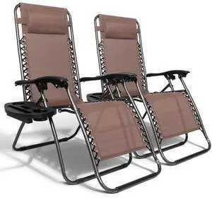 Zero Gravity Chairs Set of 2 Patio Folding Lounge Chairs Outdoor Recliners with Pillow and Cup Holder Adjustable Reclining Lawn Chair for Deck,Patio,Beach,Yard(Brown) Zero Gravity Chairs Set of 2 Patio Folding Lounge Chairs Outdoor Recliners with Pillow and Cup Holder Adjustable Reclining Lawn Chair for Deck,Patio,Beach,Yard(Brown)