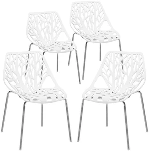 Modern Stackable Chair Set of 4,Kitchen White Dining Chairs,Birch Sapling Comfy Chairs for Dining Room,Living Room,Waiting Room (White) Modern Stackable Chair Set of 4,Kitchen White Dining Chairs,Birch Sapling Comfy Chairs for Dining Room,Living Room,Waiting Room (White)