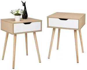 Wood Nightstands Set of 2, End Side Table with Spacious Drawer & Solid Wood Legs, Small Nightstands for Livingroom, Bedroom, Dorm Wood Nightstands Set of 2, End Side Table with Spacious Drawer & Solid Wood Legs, Small Nightstands for Livingroom, Bedroom, Dorm