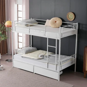 2 in 1 Convertible Twin Over Twin Metal Bunk Bed with 2 Storage Drawers, Full-Length Guardrail, Safe Ladder, Headboard & Footboard, No Box Spring Needed, for Kids Children Adults, White 2 in 1 Convertible Twin Over Twin Metal Bunk Bed with 2 Storage Drawers, Full-Length Guardrail, Safe Ladder, Headboard & Footboard, No Box Spring Needed, for Kids Children Adults, White