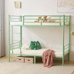 Bunk Bed Twin Over Twin with 13 inches Tall Guardrail, Metal Twin Bunk Bed with Flat Rungs Design,No Boxing Spring Needed, Green Bunk Bed Twin Over Twin with 13 inches Tall Guardrail, Metal Twin Bunk Bed with Flat Rungs Design,No Boxing Spring Needed, Green