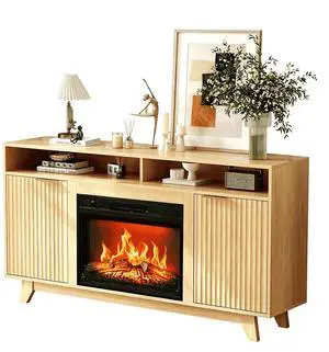 58" Electric Fireplace TV Stand for 70-Inch TVs - Modern Media Console with Adjustable Shelves, Open Storage, Built-in Heater & 6 Flame Colors, Finish - Perfect for Living Room & Bedroom, Oak 58" Electric Fireplace TV Stand for 70-Inch TVs - Modern Media Console with Adjustable Shelves, Open Storage, Built-in Heater & 6 Flame Colors, Finish - Perfect for Living Room & Bedroom, Oak