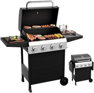 4 Burners Portable Gas Grill with Enameled Cast Iron Grates, Powerful 40,000 BTU Propane Grill with Side Shelf & Bottom Cabinet, Outdoor Grill with Wheels for Patio Backyard Garden BBQ Use 4 Burners Portable Gas Grill with Enameled Cast Iron Grates, Powerful 40,000 BTU Propane Grill with Side Shelf & Bottom Cabinet, Outdoor Grill with Wheels for Patio Backyard Garden BBQ Use