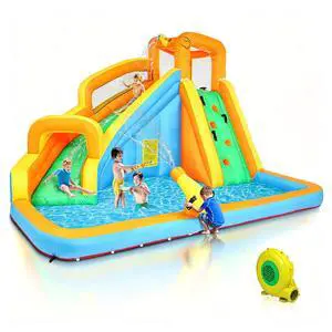 Inflatable Water Slide Park wtih Splash Pool, Climbing Wall, Water Cannon, Backyard Outdoor Fun Summer Water Plays for Party Birthday Gift (Orange & Yellow) Inflatable Water Slide Park wtih Splash Pool, Climbing Wall, Water Cannon, Backyard Outdoor Fun Summer Water Plays for Party Birthday Gift (Orange & Yellow)