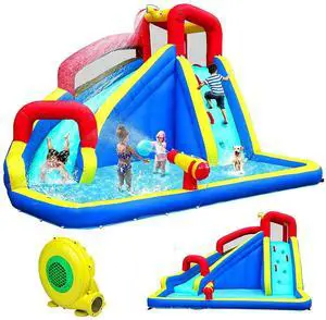 Inflatable Water Slide Park wtih Splash Pool, Climbing Wall, Water Cannon,Blow up Water Slides for Backyard Outdoor Fun Summer Water Plays for Party Birthday Gift (Blue & Red) Inflatable Water Slide Park wtih Splash Pool, Climbing Wall, Water Cannon,Blow up Water Slides for Backyard Outdoor Fun Summer Water Plays for Party Birthday Gift (Blue & Red)