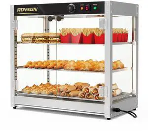 Commercial Food Warmer Display with Tri-Colors and Adjustable Shelf, 3-Tier Electric Countertop Warmers for Hamburger, Chicken, Bread, Pizza Warmer in Restaurant, Cafe, Store 800W 86-185 Commercial Food Warmer Display with Tri-Colors and Adjustable Shelf, 3-Tier Electric Countertop Warmers for Hamburger, Chicken, Bread, Pizza Warmer in Restaurant, Cafe, Store 800W 86-185