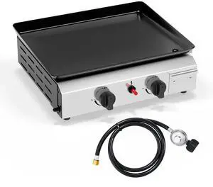 2 Burner Portable Propane Griddle, 20,000BTU Gas Grill with Enameled Tray, Rolling Flat Top Gas Grill with Electronic Ignition & Regulator for Outdoor Camping Cooking BBQ 2 Burner Portable Propane Griddle, 20,000BTU Gas Grill with Enameled Tray, Rolling Flat Top Gas Grill with Electronic Ignition & Regulator for Outdoor Camping Cooking BBQ