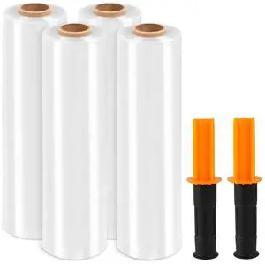 Plastic Wrap Stretch Film Roll, 1000ft 60 Gauge 500% Industrial Strength 15 inch Wide Clear Shrink Wrap Roll with Handles for Pallet Wrapping Shipping Moving (4 Roll) Plastic Wrap Stretch Film Roll, 1000ft 60 Gauge 500% Industrial Strength 15 inch Wide Clear Shrink Wrap Roll with Handles for Pallet Wrapping Shipping Moving (4 Roll)