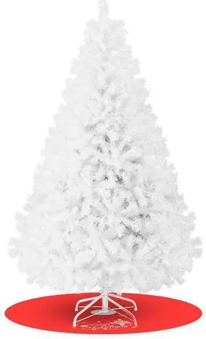 8ft Premium Snow Flocked Artificial Spruce Holiday Christmas Tree for Home, Office, Party Decoration with 1300 Branch Tips, Red Tree-Skirt, Metal Hinges and Foldable Metal Base (White) 8ft Premium Snow Flocked Artificial Spruce Holiday Christmas Tree for Home, Office, Party Decoration with 1300 Branch Tips, Red Tree-Skirt, Metal Hinges and Foldable Metal Base (White)