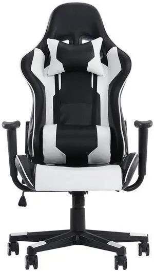 Gaming Chair, Ergonomic Computer Chair with Lumbar Support, Height Adjustable Game Chair with 360°-Swivel Seat and Headrest and for Office or Gaming (White) Gaming Chair, Ergonomic Computer Chair with Lumbar Support, Height Adjustable Game Chair with 360°-Swivel Seat and Headrest and for Office or Gaming (White)