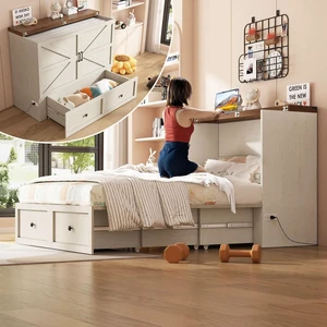 Full Murphy Bed with Storage & Charging Station, Farmhouse Murphy Cabinet with Foldable Panel, Noisy Free, for Guest Bedroom, Living Room, Office, Distressed White Full Murphy Bed with Storage & Charging Station, Farmhouse Murphy Cabinet with Foldable Panel, Noisy Free, for Guest Bedroom, Living Room, Office, Distressed White