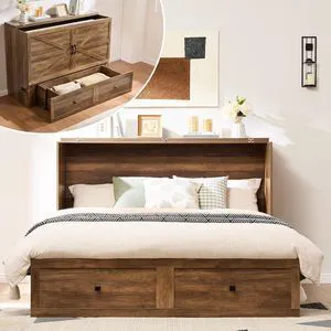 Full Murphy Bed Cabinet with Charging Station and Storage, Farmhouse Foldable Platform Bed for Guest Room, Office, Small Spaces, Barnwood Full Murphy Bed Cabinet with Charging Station and Storage, Farmhouse Foldable Platform Bed for Guest Room, Office, Small Spaces, Barnwood