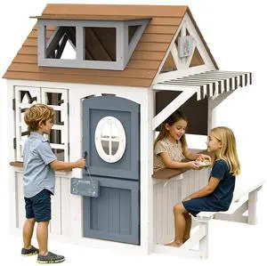 Kids Outdoor Wooden Playhouse with Kitchen Set, Chalkboard, Durable Fir Wood Construction with Waterproof Roof & Rust-Resistant Hinges, Pretend Playhouse for 38 Years Old Boys & Girls Kids Outdoor Wooden Playhouse with Kitchen Set, Chalkboard, Durable Fir Wood Construction with Waterproof Roof & Rust-Resistant Hinges, Pretend Playhouse for 38 Years Old Boys & Girls