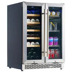 Beverage Refrigerator - 24-Inch Dual Zone Cooler with Glass Door, Freestanding/Under Counter Wine and Beer Fridge, Holds 20 Bottles & 78 Cans, Ideal for Kitchen, Bar, Office, 34-64 & 41-68 Beverage Refrigerator - 24-Inch Dual Zone Cooler with Glass Door, Freestanding/Under Counter Wine and Beer Fridge, Holds 20 Bottles & 78 Cans, Ideal for Kitchen, Bar, Office, 34-64 & 41-68