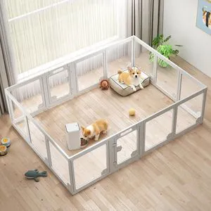 Acrylic Clear Dog Playpen Indoor, Modular Puppy Cat Small Pet Play Pen with 2 Doors, Transparent Fence for Little Dogs, Cats, Rabbits, Easy Assemble and Disassemble, White (24" H, 14 pcs) Acrylic Clear Dog Playpen Indoor, Modular Puppy Cat Small Pet Play Pen with 2 Doors, Transparent Fence for Little Dogs, Cats, Rabbits, Easy Assemble and Disassemble, White (24" H, 14 pcs)