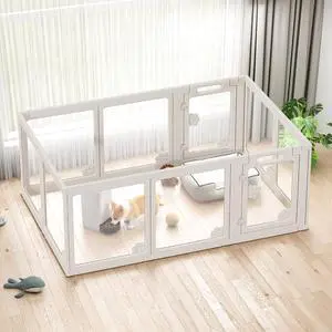 Acrylic Clear Dog Playpen Indoor, Modular Puppy Cat Small Pet Play Pen with 2 Doors, Transparent Fence for Little Dogs, Cats, Rabbits, Easy Assemble and Disassemble, White (24" H, 10 pcs) Acrylic Clear Dog Playpen Indoor, Modular Puppy Cat Small Pet Play Pen with 2 Doors, Transparent Fence for Little Dogs, Cats, Rabbits, Easy Assemble and Disassemble, White (24" H, 10 pcs)