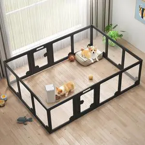 Acrylic Clear Dog Playpen Indoor, Modular Puppy Cat Small Pet Play Pen with 2 Doors, Transparent Fence for Little Dogs, Cats, Rabbits, Easy Assemble and Disassemble, Black (24" H, 14 pcs) Acrylic Clear Dog Playpen Indoor, Modular Puppy Cat Small Pet Play Pen with 2 Doors, Transparent Fence for Little Dogs, Cats, Rabbits, Easy Assemble and Disassemble, Black (24" H, 14 pcs)