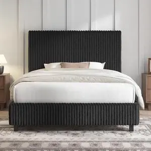 Twin Bed Frame, Upholstered Metal Platform Bed with Vertical Channel Tufted Headboard, Soft Fabric & Strong Metal Slats, Noise-Free/Easy Assembly, Black Twin Metal Bed and Headboard Twin Bed Frame, Upholstered Metal Platform Bed with Vertical Channel Tufted Headboard, Soft Fabric & Strong Metal Slats, Noise-Free/Easy Assembly, Black Twin Metal Bed and Headboard