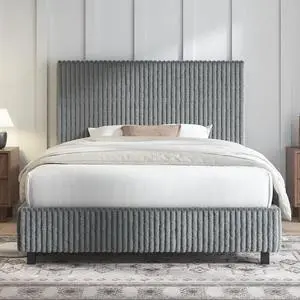 Twin Bed Frame, Upholstered Metal Platform Bed with Vertical Channel Tufted Headboard, Soft Fabric & Strong Metal Slats, Noise-Free/Easy Assembly, Grey Twin Metal Bed and Headboard Twin Bed Frame, Upholstered Metal Platform Bed with Vertical Channel Tufted Headboard, Soft Fabric & Strong Metal Slats, Noise-Free/Easy Assembly, Grey Twin Metal Bed and Headboard