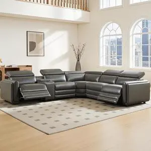 Power Recliner Sofa, Electric Reclining Sofa with Console & Dual Recliner, Leather Sectional Couch for Living Room, Dark Grey Power Recliner Sofa, Electric Reclining Sofa with Console & Dual Recliner, Leather Sectional Couch for Living Room, Dark Grey