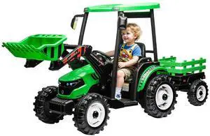 24V Ride on Tractor for Kids with Trailer & Front Loader, 3-in-1 Electric Construction Vehicle, Dual Motors, All-Terrain Wheels, LED Lights, Outdoor Gift for Boys Girls Ages 3-8 (Green) 24V Ride on Tractor for Kids with Trailer & Front Loader, 3-in-1 Electric Construction Vehicle, Dual Motors, All-Terrain Wheels, LED Lights, Outdoor Gift for Boys Girls Ages 3-8 (Green)