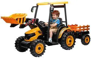 24V Ride on Tractor for Kids with Trailer & Front Loader, 3-in-1 Electric Construction Vehicle, Dual Motors, All-Terrain Wheels, LED Lights, Outdoor Gift for Boys Girls Ages 3-8 (Yellow) 24V Ride on Tractor for Kids with Trailer & Front Loader, 3-in-1 Electric Construction Vehicle, Dual Motors, All-Terrain Wheels, LED Lights, Outdoor Gift for Boys Girls Ages 3-8 (Yellow)