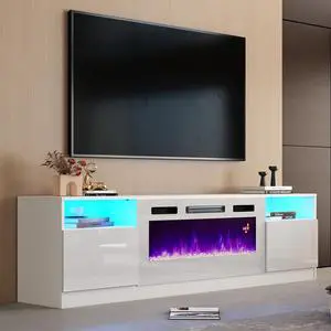80" TV Stand with 40" Electric Fireplace Large Modern Matte Texture Media Entertainment Center with Highlight Storage Cabinet and 12 Colors LED Lights for TVs Up to 90", 80 inches, White 80" TV Stand with 40" Electric Fireplace Large Modern Matte Texture Media Entertainment Center with Highlight Storage Cabinet and 12 Colors LED Lights for TVs Up to 90", 80 inches, White