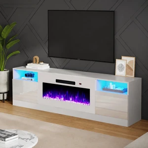 TV Stand with Fireplace, LED Light Entertainment Center with 36" Electric Fireplace, 70" Modern Wood Entertainment Stand with Highlight Storage Cabinet for TVs up to 80", White TV Stand with Fireplace, LED Light Entertainment Center with 36" Electric Fireplace, 70" Modern Wood Entertainment Stand with Highlight Storage Cabinet for TVs up to 80", White