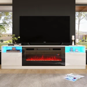 80" TV Stand with 40" Electric Fireplace Large Modern Matte Texture Media Entertainment Center with Highlight Storage Cabinet for TVs Up to 90", 80 inches, White&Black 80" TV Stand with 40" Electric Fireplace Large Modern Matte Texture Media Entertainment Center with Highlight Storage Cabinet for TVs Up to 90", 80 inches, White&Black