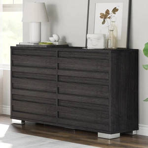Farmhouse Double Drawer Dresser with 6 Drawers, 54" Wide Chest of Drawers with Slat Handle, Wooden Dresser for Bedroom, Living Room, Black Farmhouse Double Drawer Dresser with 6 Drawers, 54" Wide Chest of Drawers with Slat Handle, Wooden Dresser for Bedroom, Living Room, Black