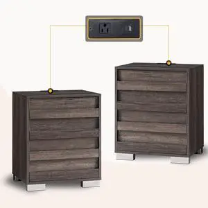 End Tables with Charging Station, Wood Bedside Table with 2 Drawers, Farmhouse Nightstand Set of 2 with Slated Handles & Stainless Steel Feet for Bedroom, Living Room, Grey End Tables with Charging Station, Wood Bedside Table with 2 Drawers, Farmhouse Nightstand Set of 2 with Slated Handles & Stainless Steel Feet for Bedroom, Living Room, Grey