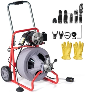 75 FT x 1/2 inch Electric Drain Cleaner Machine with Auto-Feed & 9 Cutters, Sewer Snake Auger for 14 Inch Pipes, Foot Switch & Wheels, Ideal for Home & Commercial Use, Grey/Red 75 FT x 1/2 inch Electric Drain Cleaner Machine with Auto-Feed & 9 Cutters, Sewer Snake Auger for 14 Inch Pipes, Foot Switch & Wheels, Ideal for Home & Commercial Use, Grey/Red
